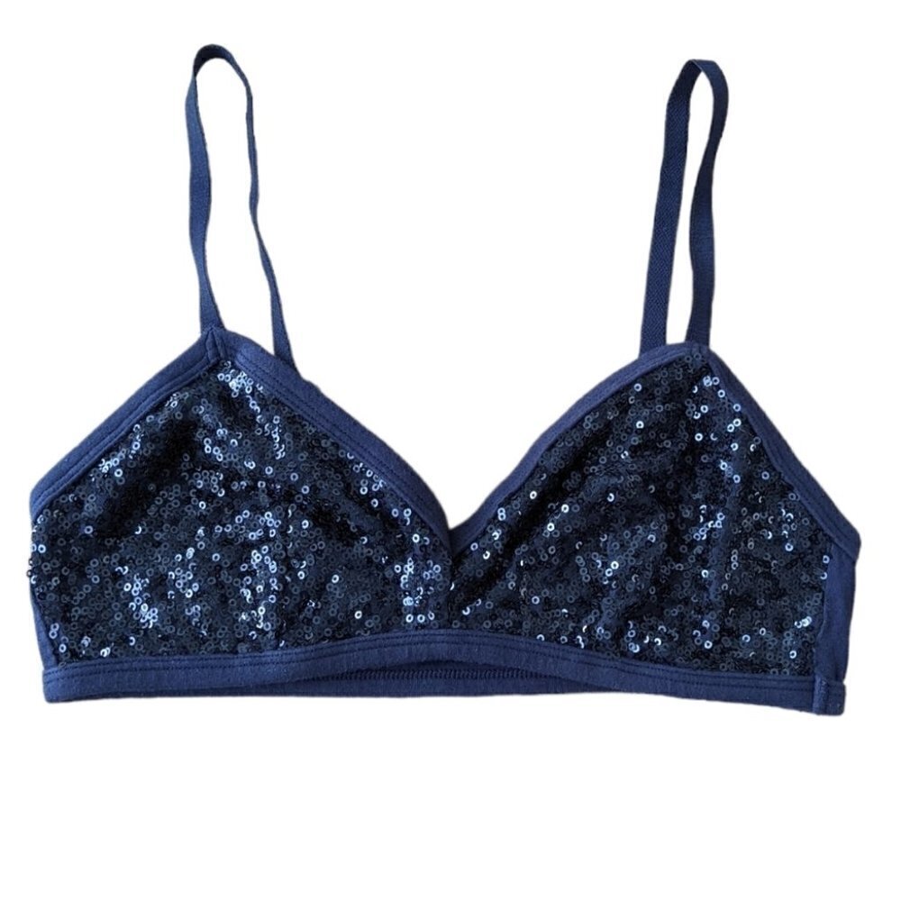 Aerie navy blue cotton sequins wireless bra bralette size Small c053